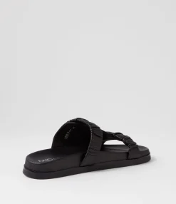Fashion Midas Shoes Reski Black Leather Slides
