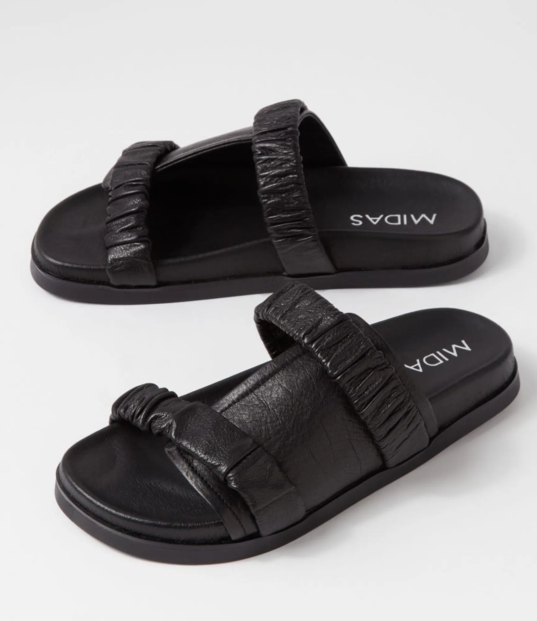 Fashion Midas Shoes Reski Black Leather Slides