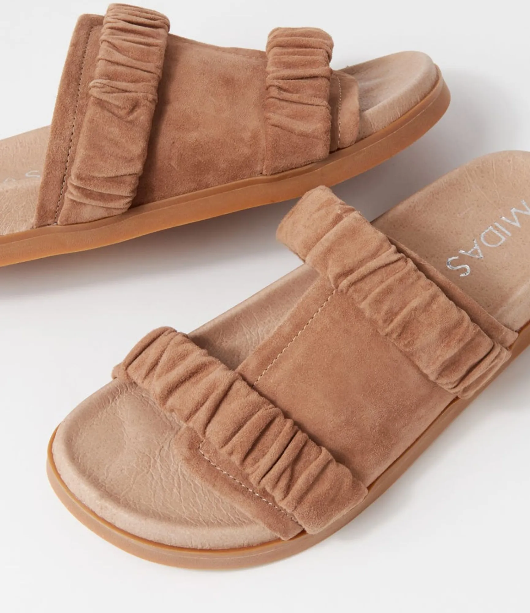 Hot Midas Shoes Reski Light Choc Suede Slides