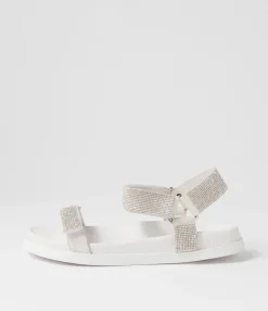 Discount Midas Shoes Rolton White Silver Suede Jewels Sandals