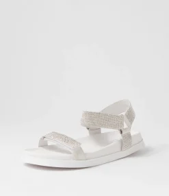 Discount Midas Shoes Rolton White Silver Suede Jewels Sandals