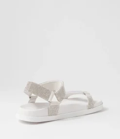 Discount Midas Shoes Rolton White Silver Suede Jewels Sandals