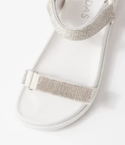 Discount Midas Shoes Rolton White Silver Suede Jewels Sandals