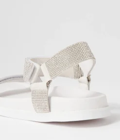 Discount Midas Shoes Rolton White Silver Suede Jewels Sandals