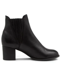 Fashion Midas Shoes Saniti Black Leather Ankle Boots Black Heel
