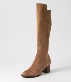 Hot Midas Shoes Settin Choc Suede Stretch Microsuede Knee High Boots