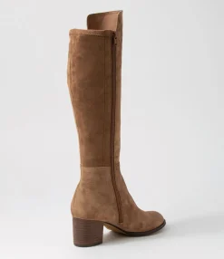 Hot Midas Shoes Settin Choc Suede Stretch Microsuede Knee High Boots