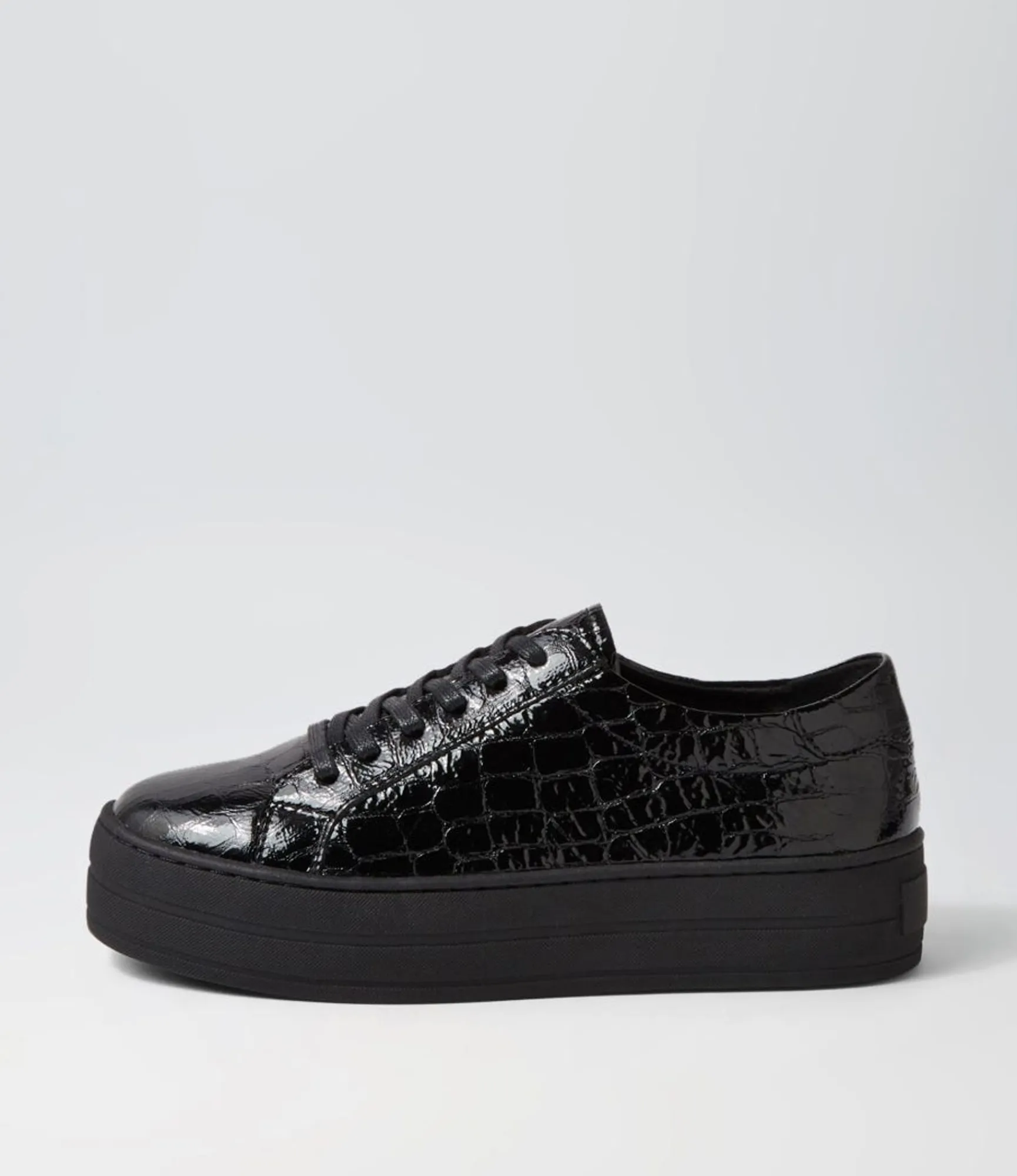 Store Midas Shoes Shelby Black Shine Croc Leather Sneakers