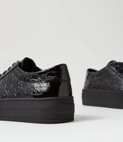 Store Midas Shoes Shelby Black Shine Croc Leather Sneakers