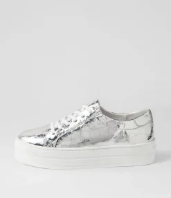 Best Sale Midas Shoes Shelby Silver White Croc Leather Sneakers
