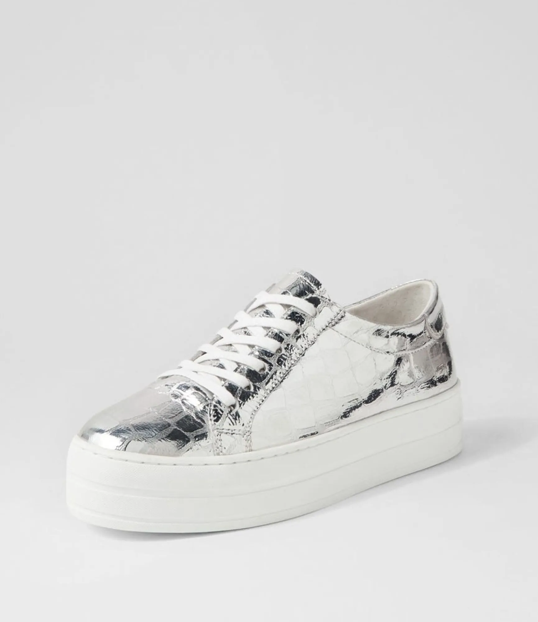 Best Sale Midas Shoes Shelby Silver White Croc Leather Sneakers