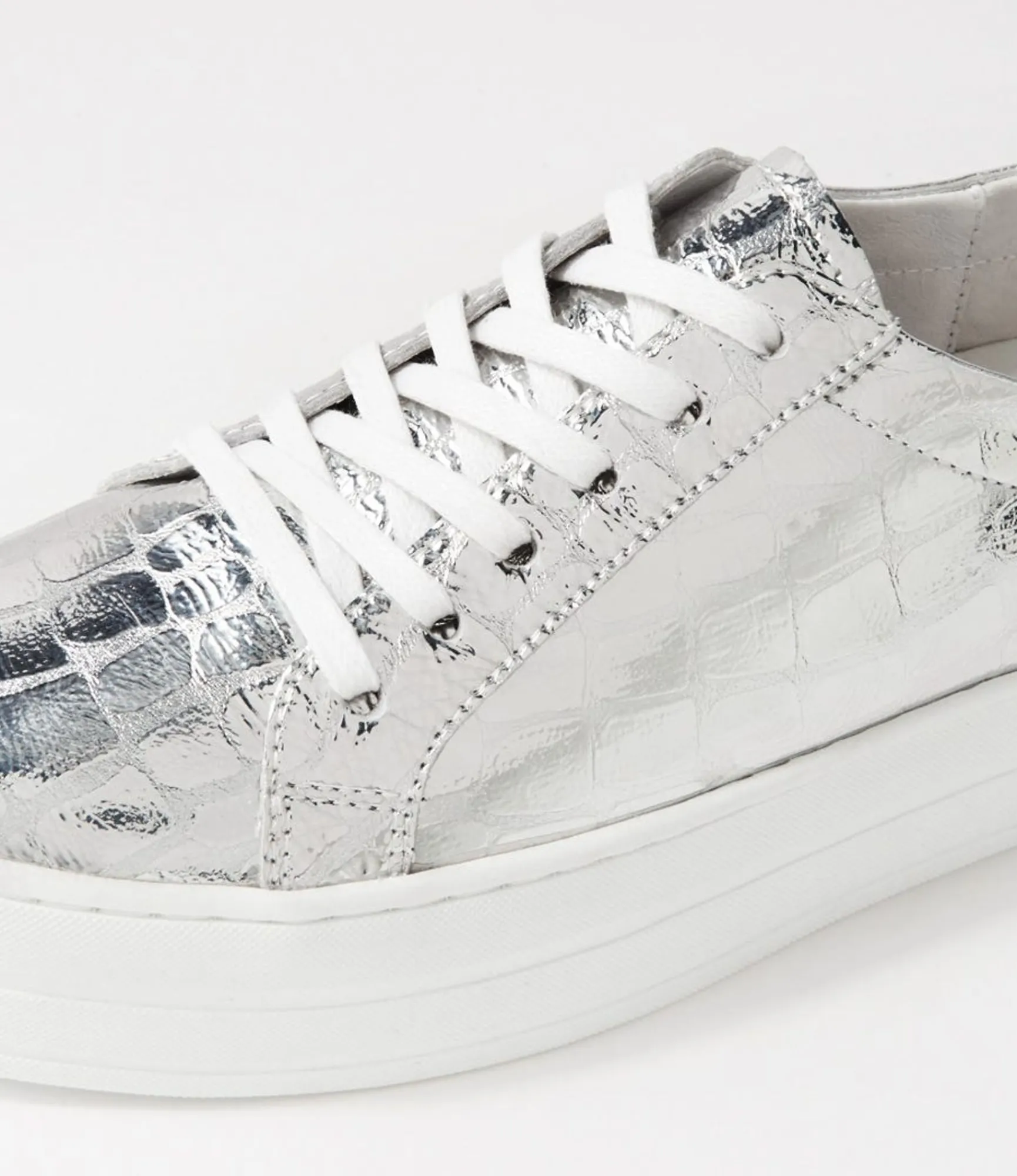 Best Sale Midas Shoes Shelby Silver White Croc Leather Sneakers