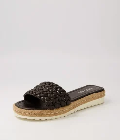 New Midas Shoes Shelles Black Leather Slides