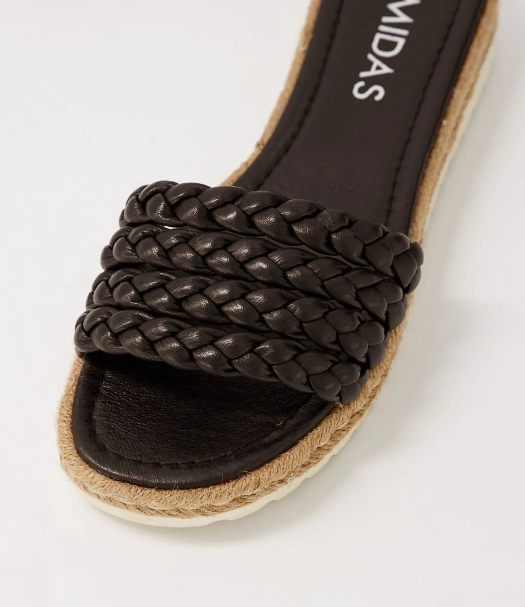 New Midas Shoes Shelles Black Leather Slides