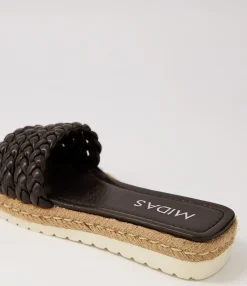 New Midas Shoes Shelles Black Leather Slides