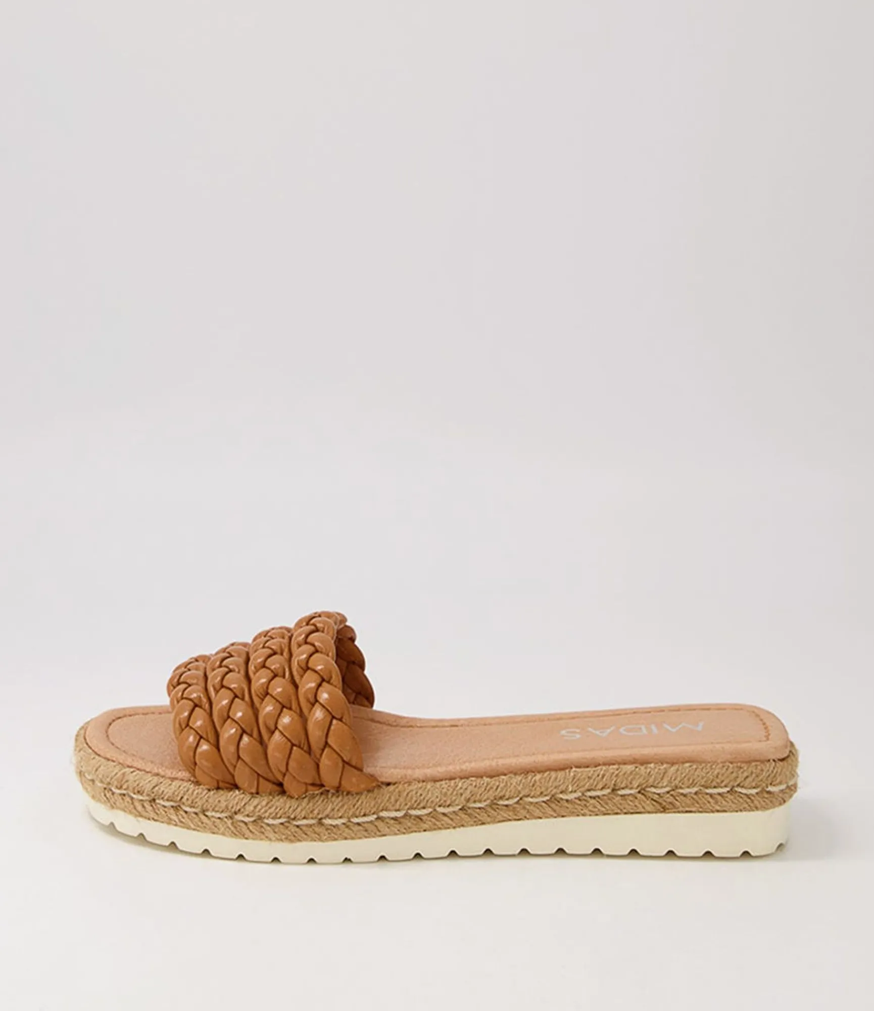 New Midas Shoes Shelles Dark Tan Leather Slides
