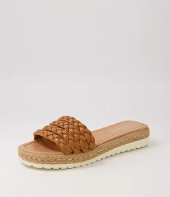 New Midas Shoes Shelles Dark Tan Leather Slides