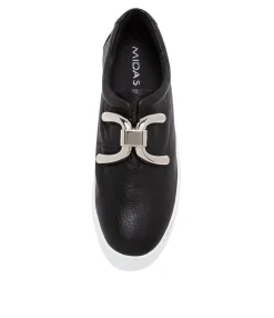 Clearance Midas Shoes Shells Black Leather Sneakers Ws