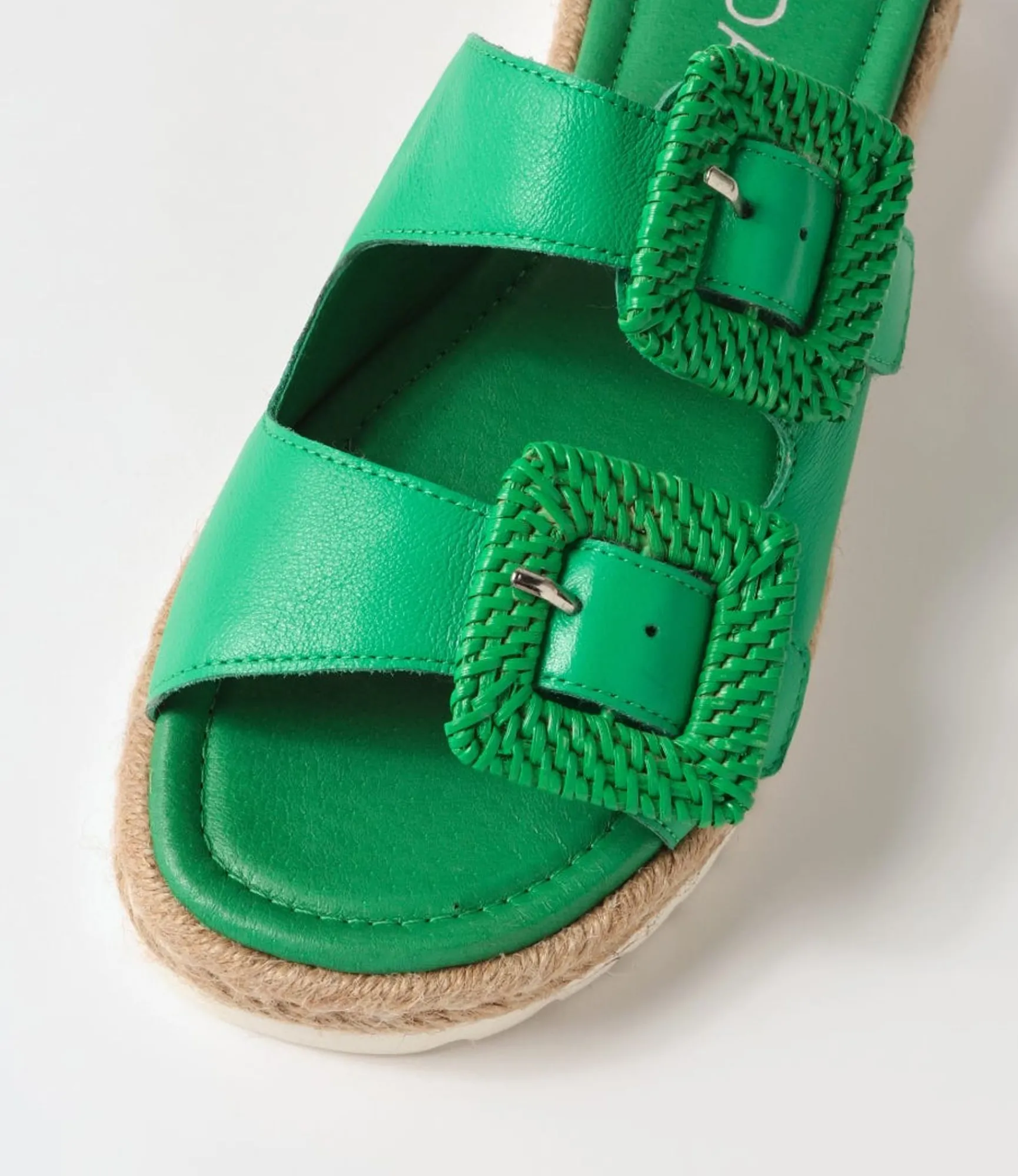 Clearance Midas Shoes Singe Bright Emerald Leather Buckle Slides
