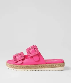 Cheap Midas Shoes Singe Hot Pink Leather Buckle Slides