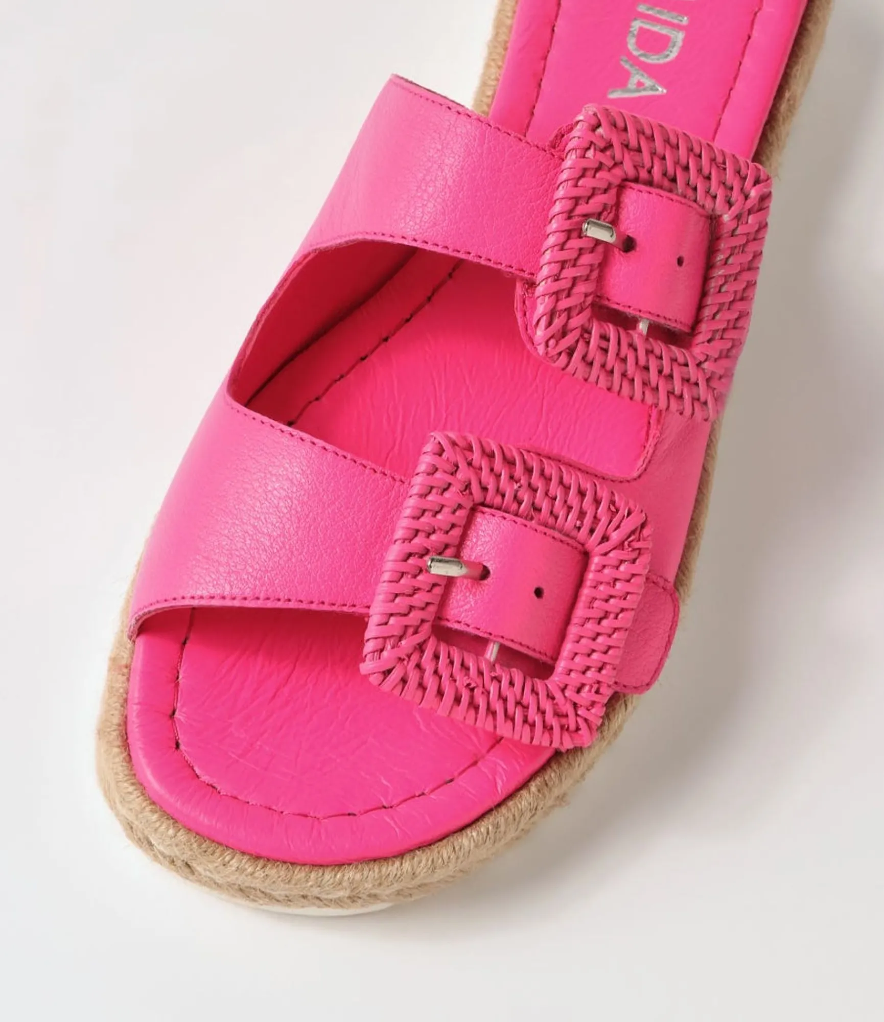 Cheap Midas Shoes Singe Hot Pink Leather Buckle Slides