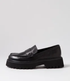 Hot Midas Shoes Siola Black Leather Loafers