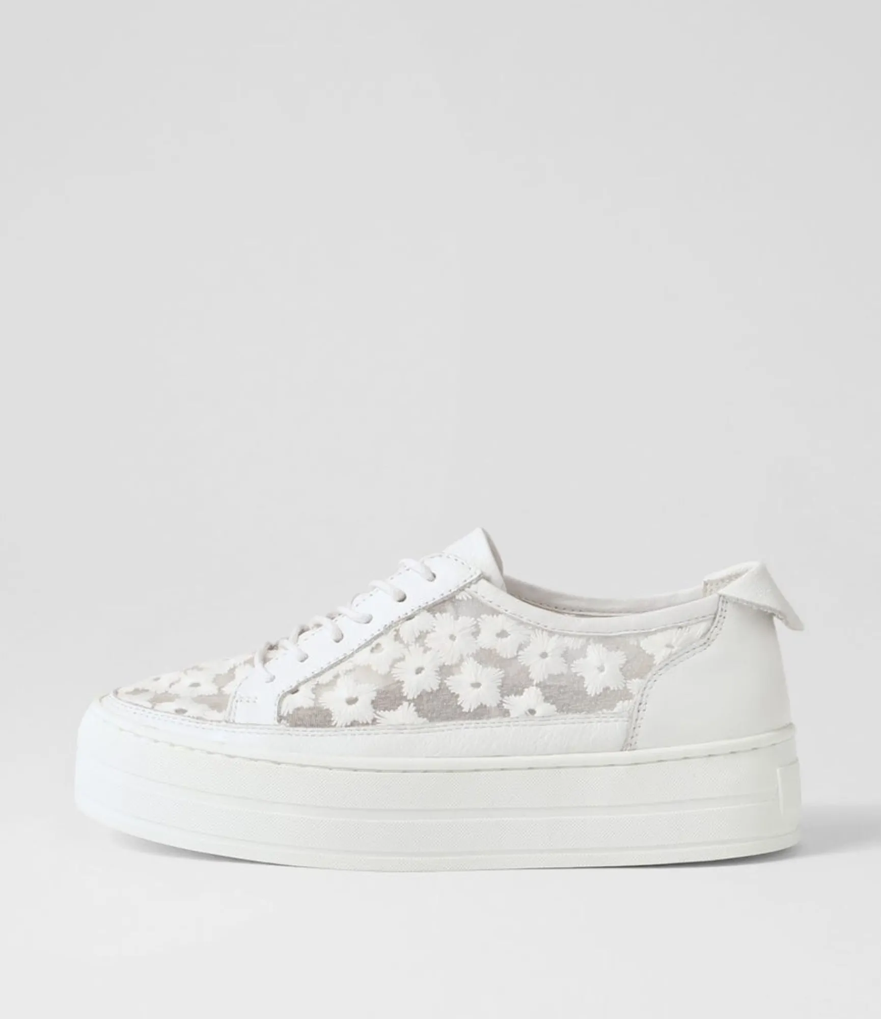 Cheap Midas Shoes Sirena White Leather Flower Sneakers