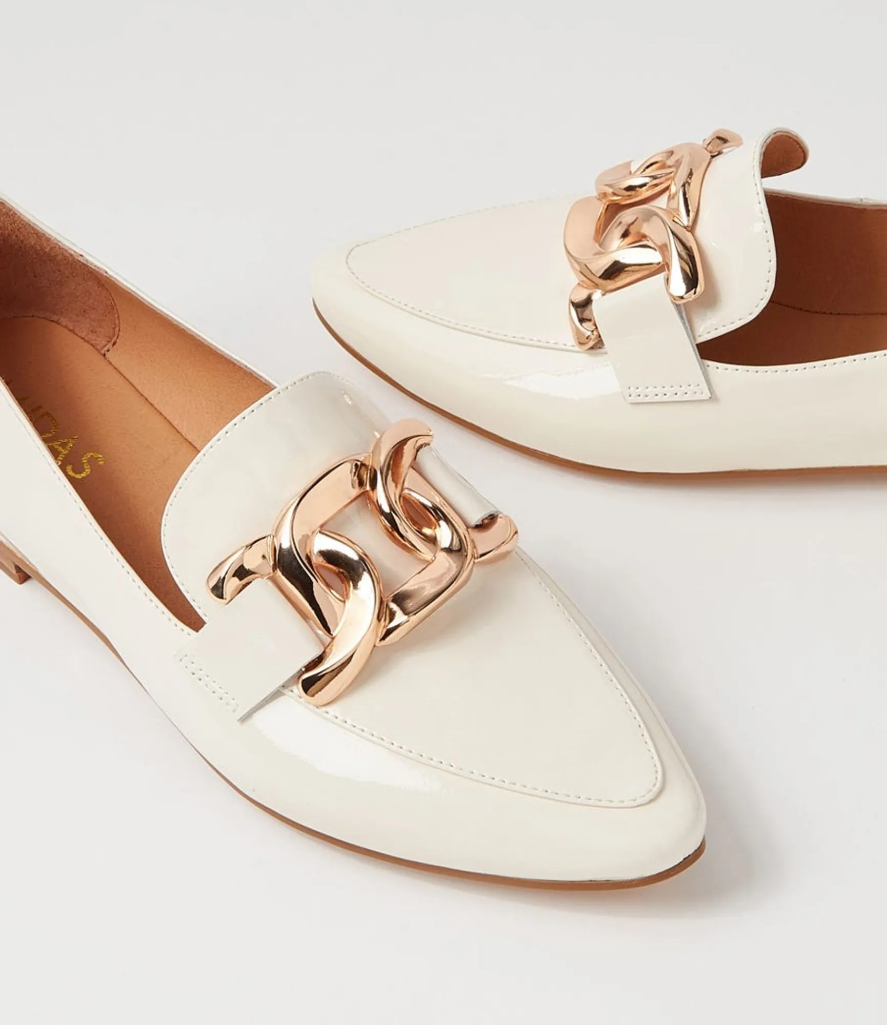 Discount Midas Shoes Symona Ivory Patent Leather Loafers