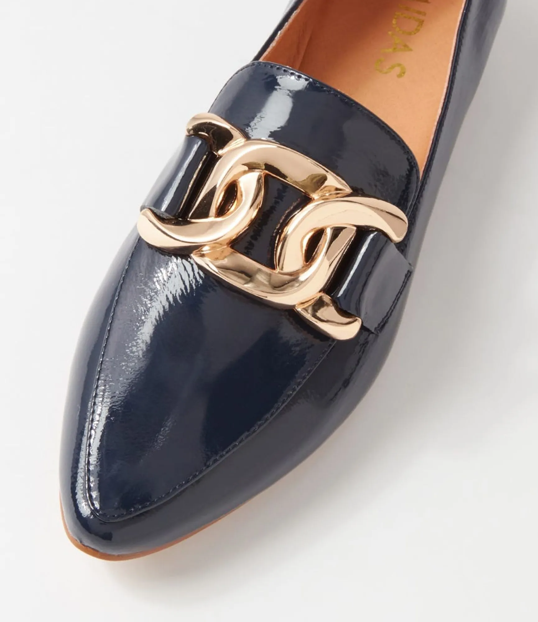 Store Midas Shoes Symona Navy Patent Leather Loafers