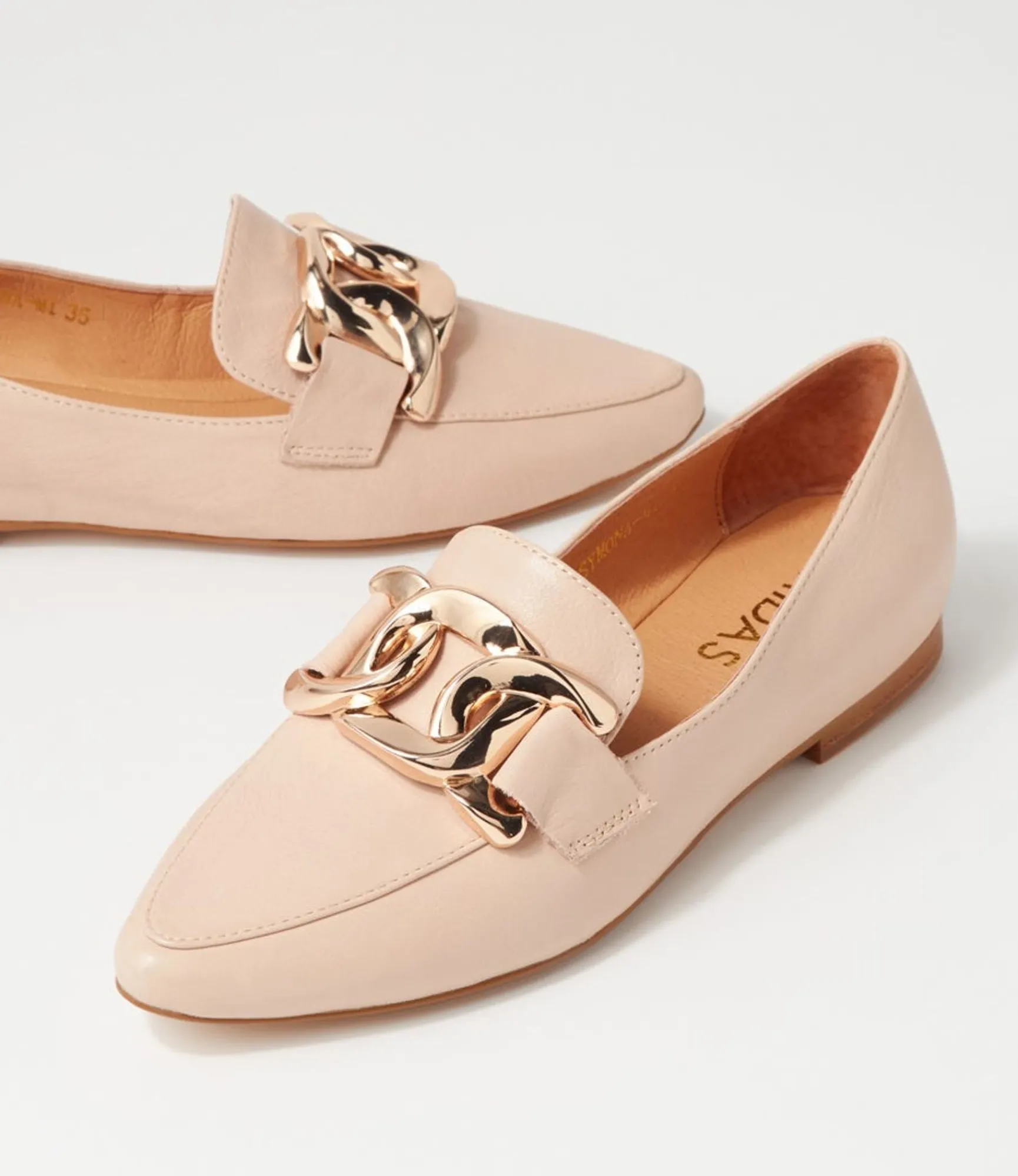 Fashion Midas Shoes Symona Nude Leather Loafers