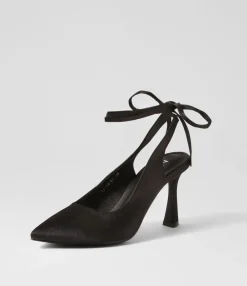 Fashion Midas Shoes Tatia Black Satin Pump Heels