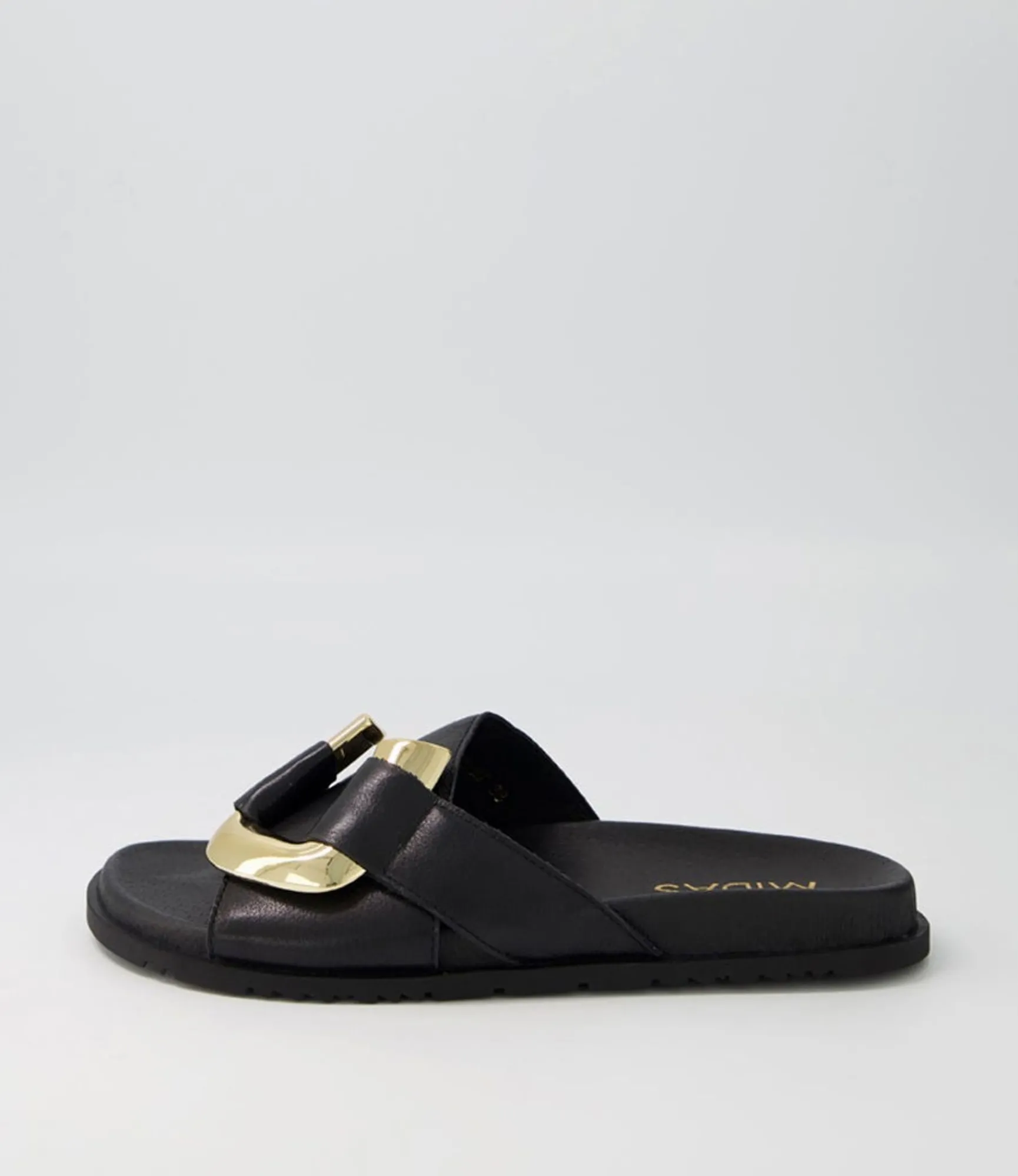 Shop Midas Shoes Tavie Black Leather Slides