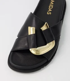 Shop Midas Shoes Tavie Black Leather Slides