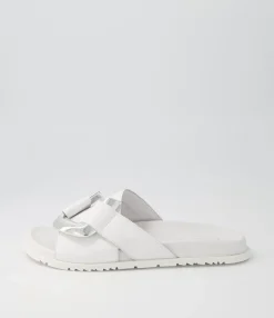 Best Sale Midas Shoes Tavie White Leather Slides