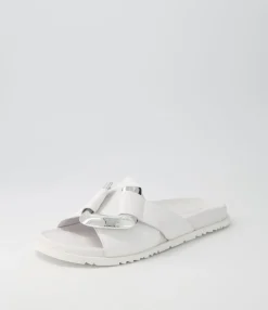 Best Sale Midas Shoes Tavie White Leather Slides