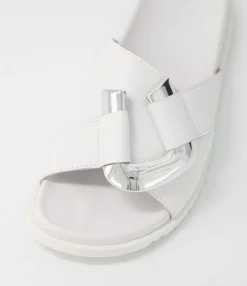 Best Sale Midas Shoes Tavie White Leather Slides