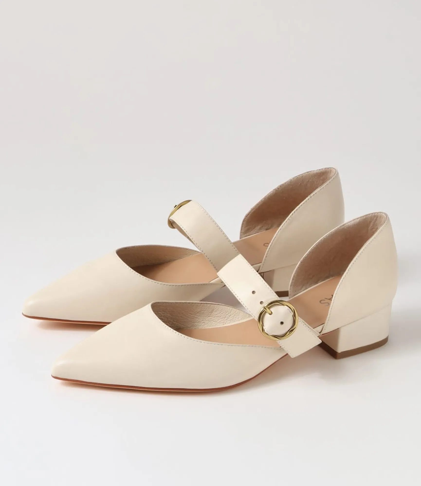 Clearance Midas Shoes Thedee Cream Leather Mary Jane Heels