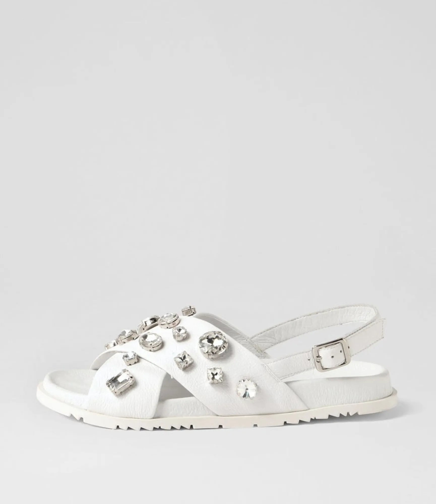 Fashion Midas Shoes Tibbs White Silver Jewels Leather Sandals