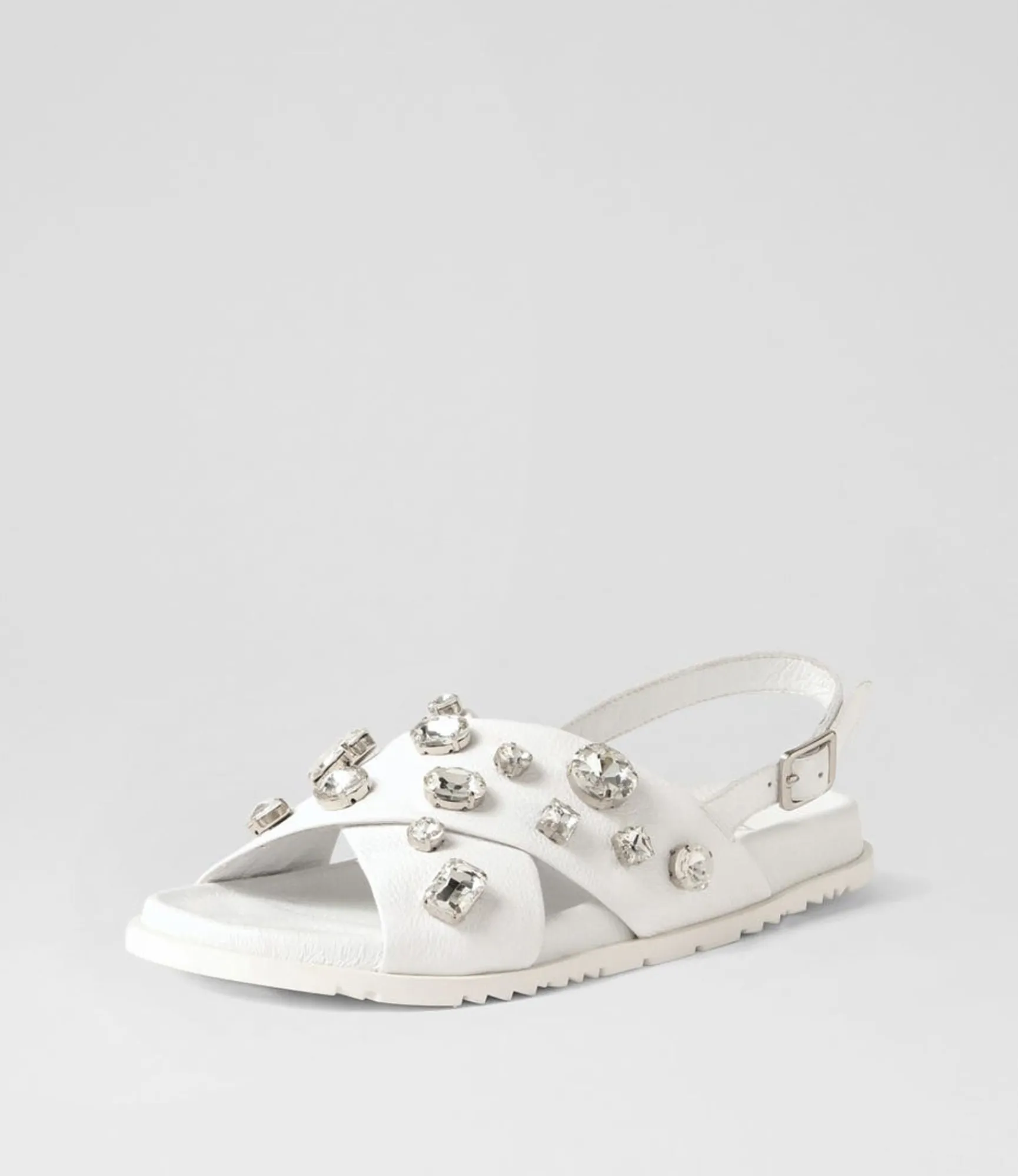 Fashion Midas Shoes Tibbs White Silver Jewels Leather Sandals