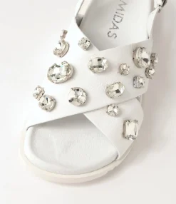 Fashion Midas Shoes Tibbs White Silver Jewels Leather Sandals
