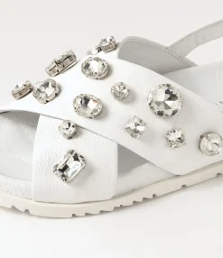 Fashion Midas Shoes Tibbs White Silver Jewels Leather Sandals