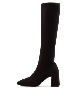 Cheap Midas Shoes Tripped Black Stretch Fabric Knee High Boots