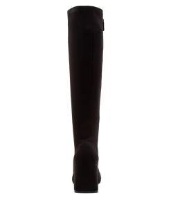 Cheap Midas Shoes Tripped Black Stretch Fabric Knee High Boots