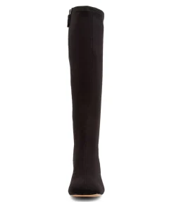 Cheap Midas Shoes Tripped Black Stretch Fabric Knee High Boots