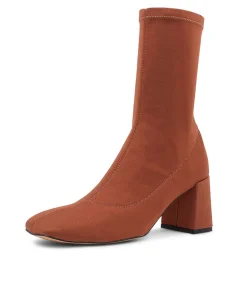 Store Midas Shoes Trusted Dark Tan Stretch Fabric Ankle Boots