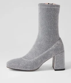 Cheap Midas Shoes Trusted Silver Glitter Stretch Fabric Ankle Boots