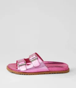 Fashion Midas Shoes Tymes Fuchsia Mix Leather Slides