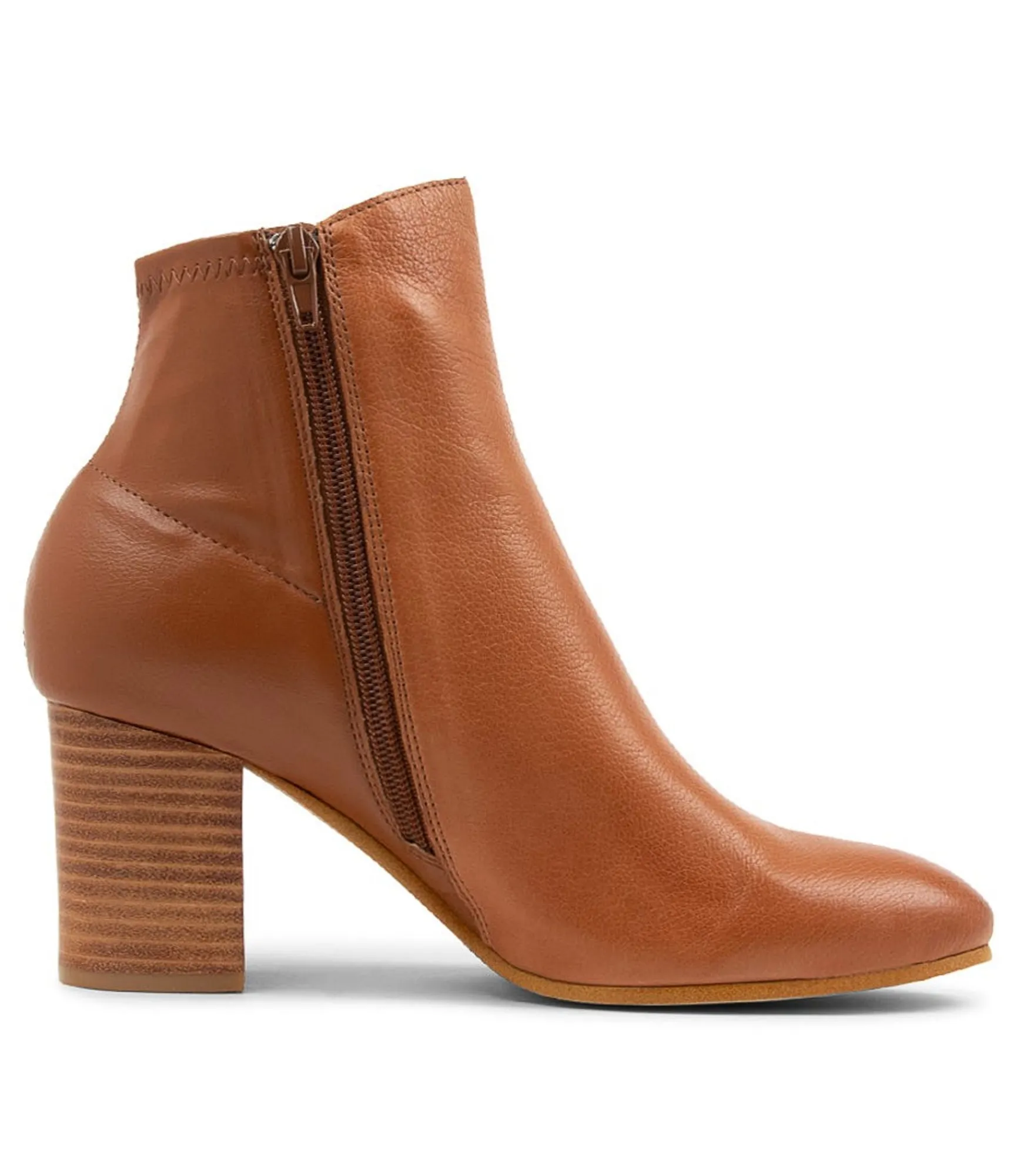 New Midas Shoes Uluv Cognac Leather Stretch Ankle Boots