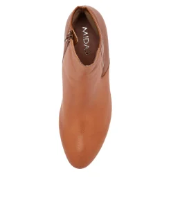 New Midas Shoes Uluv Cognac Leather Stretch Ankle Boots