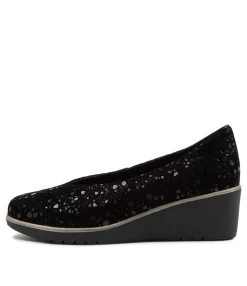 Outlet Midas Shoes Umer Black Sparkle Suede Wedges